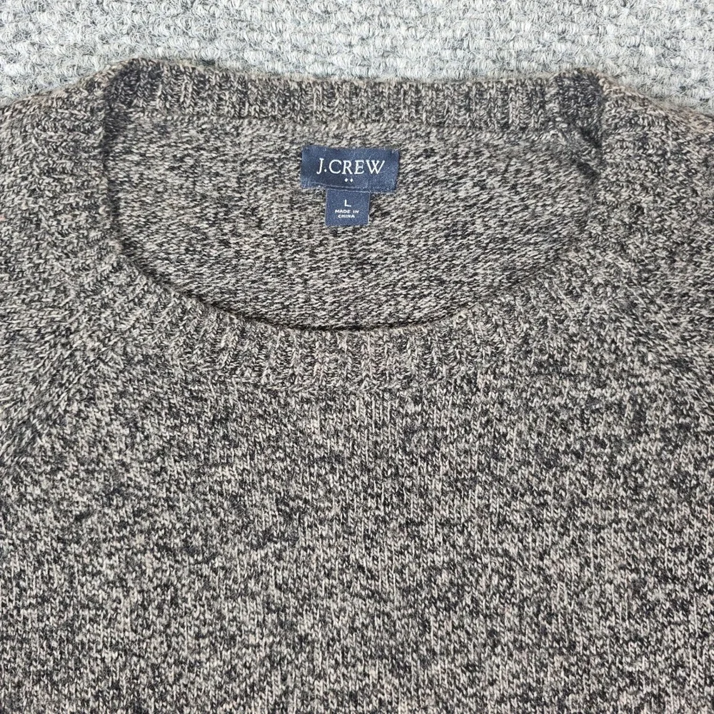 J.Crew Mens Large Lambswool Blend Marled Knit‎ Crewneck Sweater Black Raglan